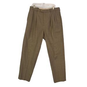 Tommy Hilfiger Mens Tan Small Checked Pleated Front Dress‎ Pants, Slacks 36 x 31